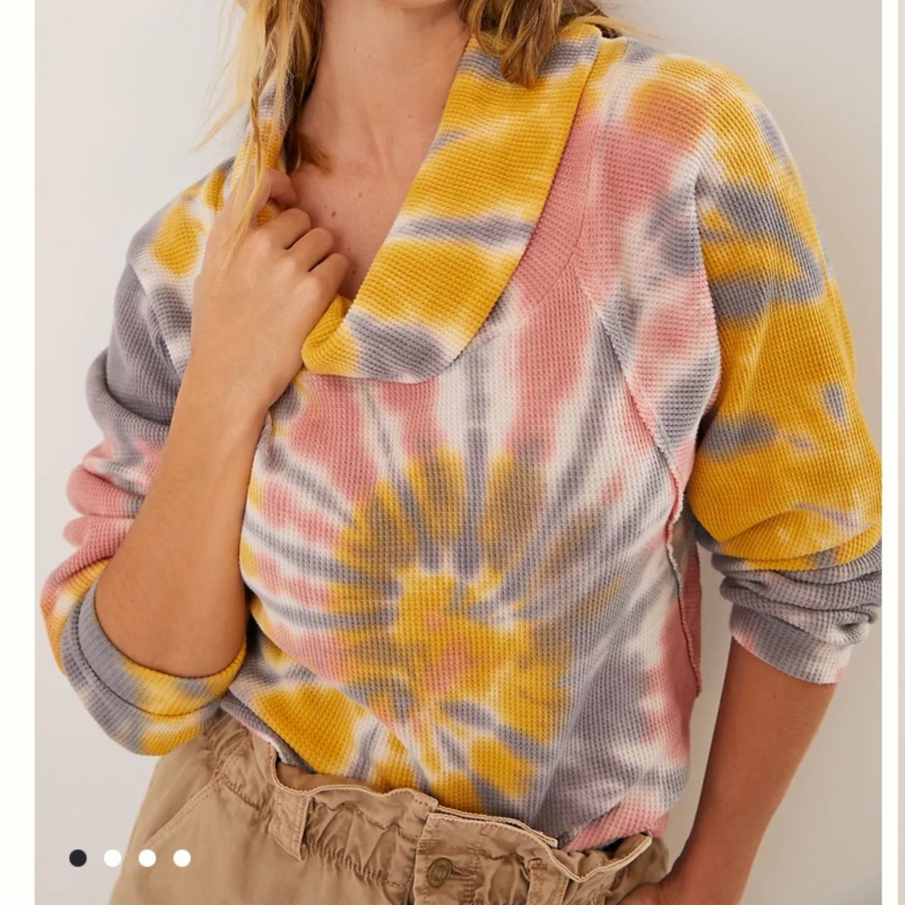ANTHROPOLOGIE Pilcro Angie Mock Neck Thermal Tie Dyed Top